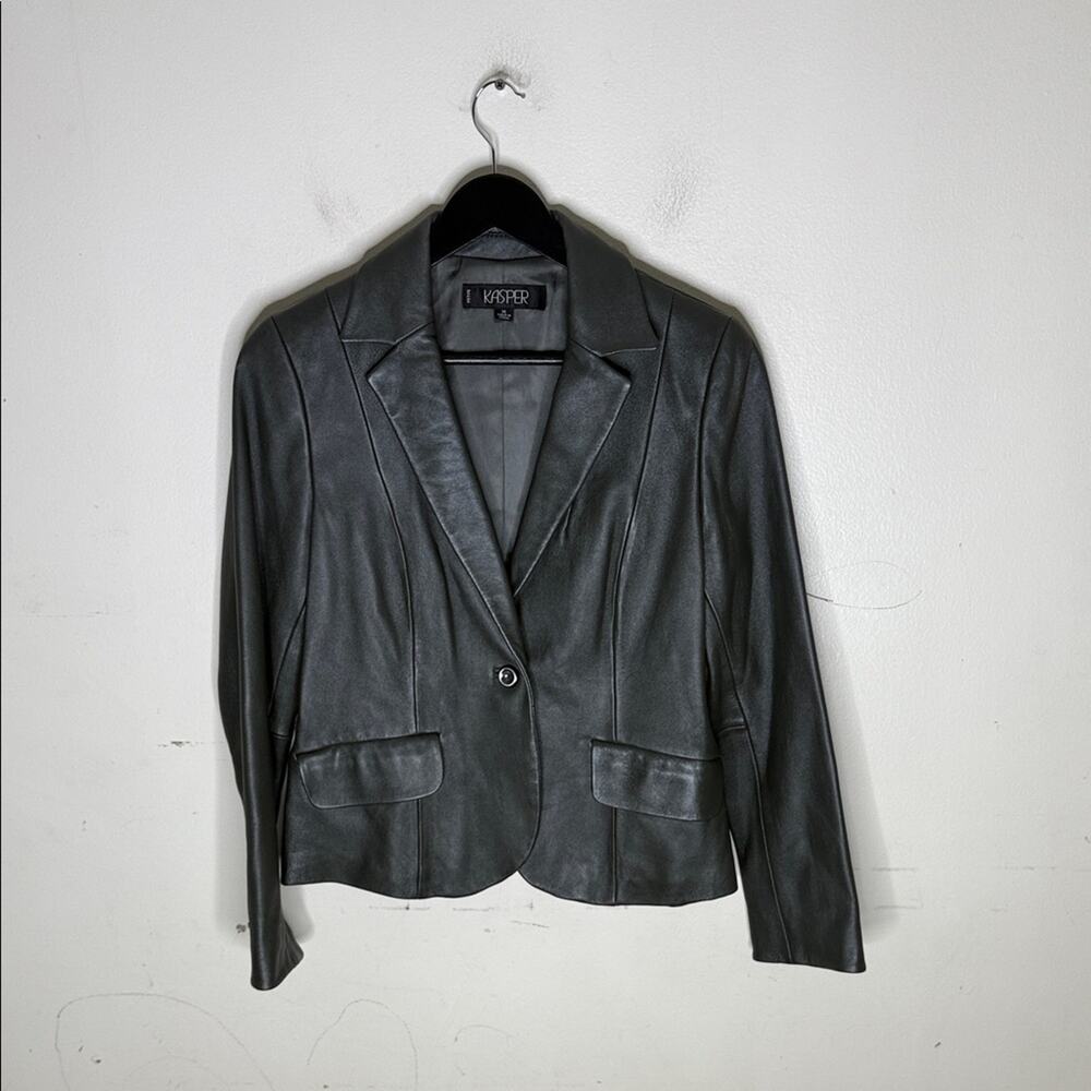 Kasper Women's Gray Leather Blazer Jacket Size Medium